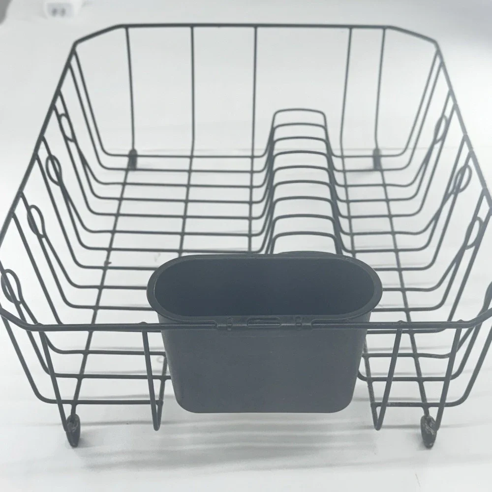 Rubbermaid Black Wire Dish Drainer Drying Rack w/Plastic Utensil Cup Rubber Feet
